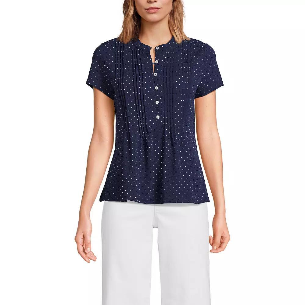 Women's Lands' End Lightweight Jersey Button Pintuck Top, Size: Small, White Product Image
