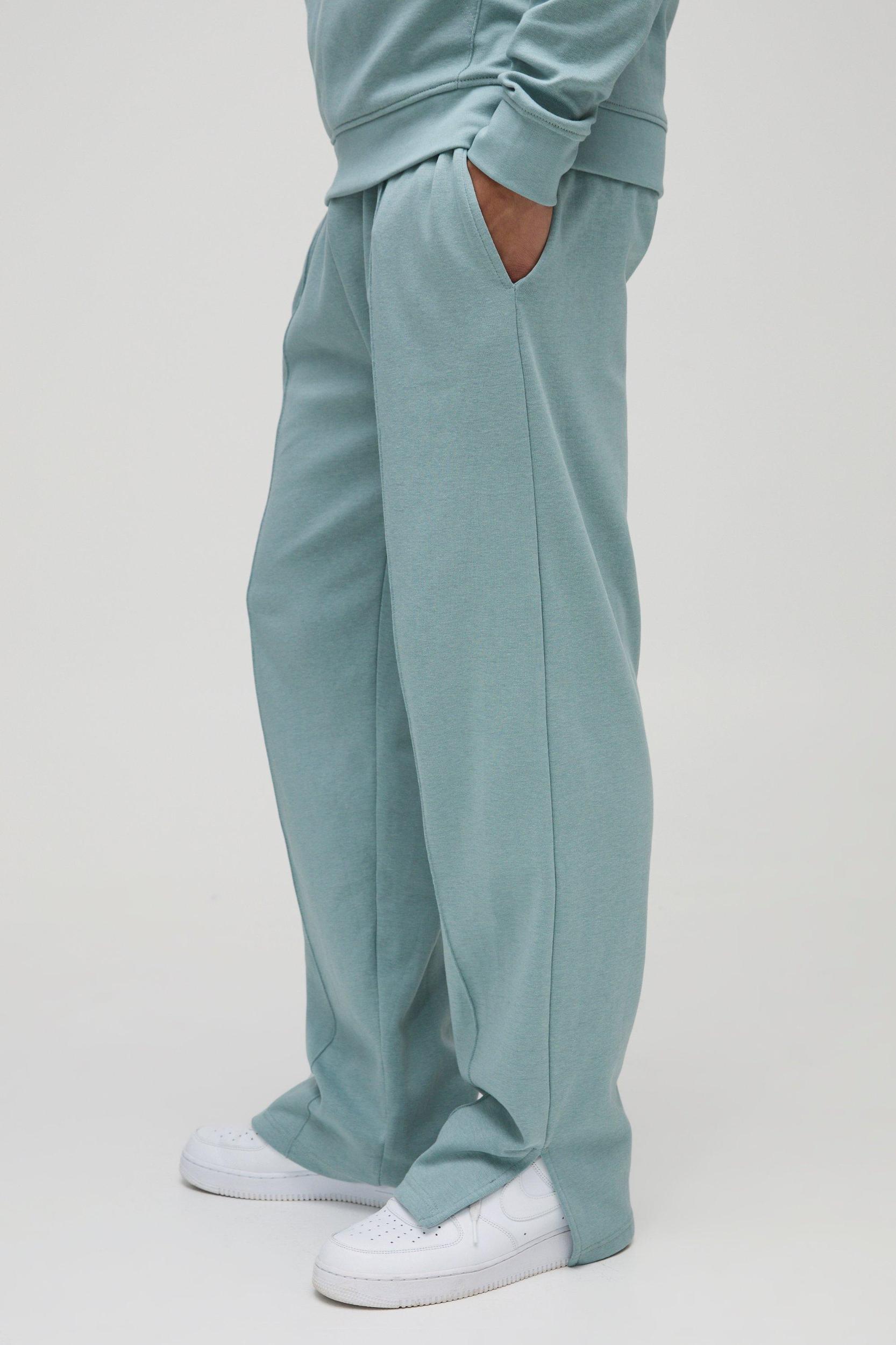 Relaxed Fit Pintuck Split Hem Interlock Sweatpants | boohooMAN USA Product Image