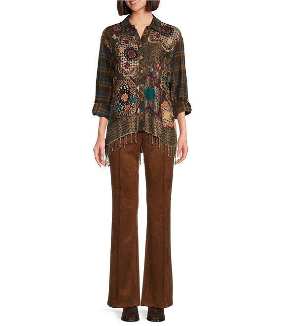 John Mark Mix Media Collar Long Sleeve Button Front Top Product Image
