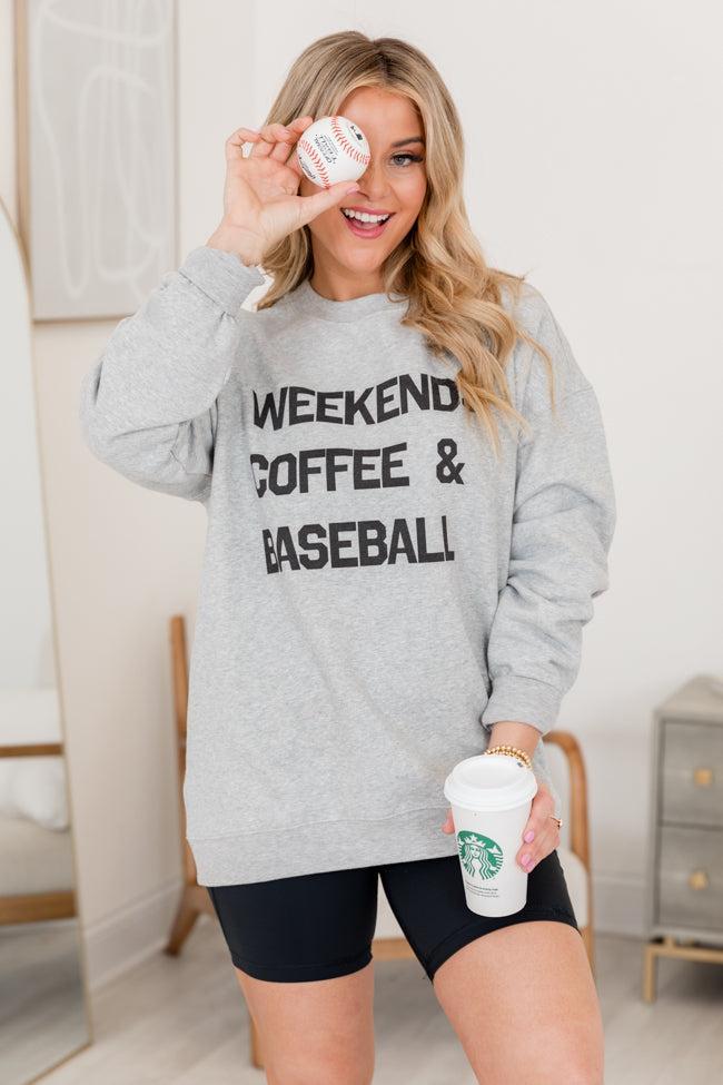 Weekends Coffee and Baseball Light Grey Graphic Sweatshirt SALE Product Image