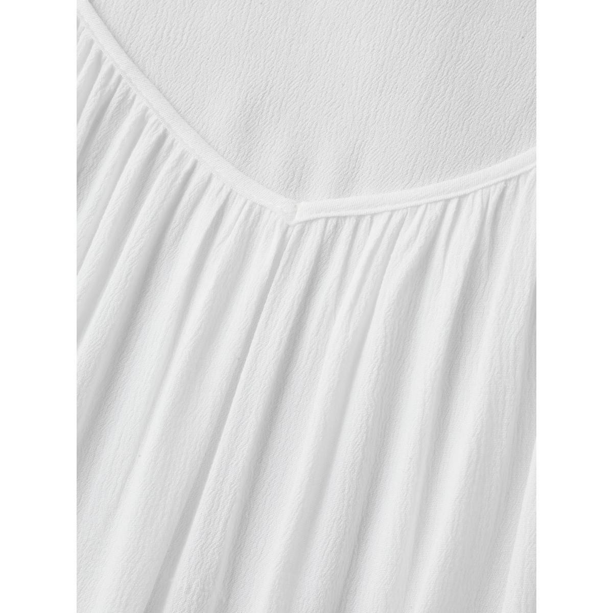 Plus Size WhiteSmoke Rayon Flowy Lace Trim Solid Blouse Women Short sleeve Heart neckline Everyday-Casual Blouses BloomChic 28/5X Product Image