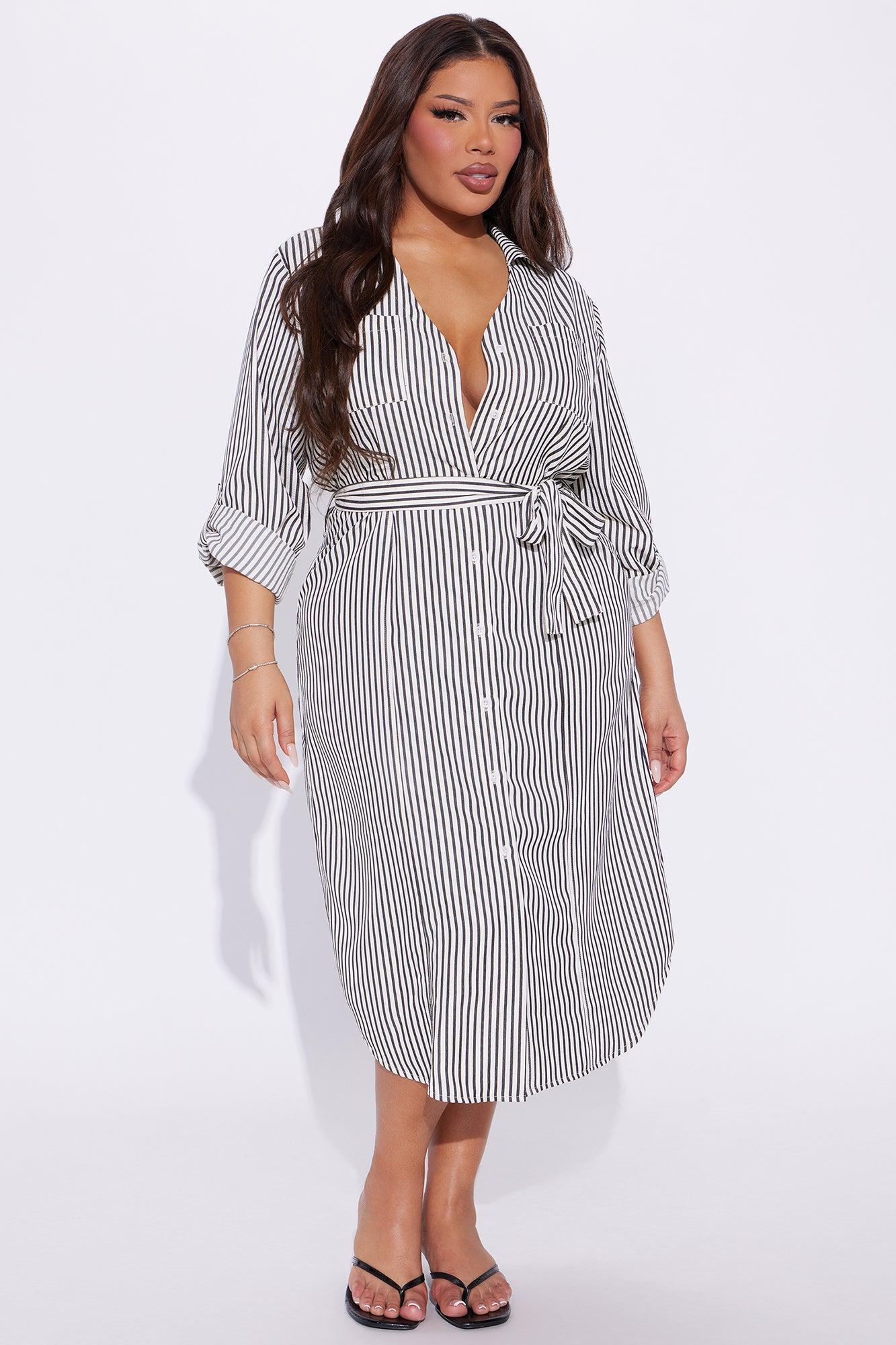 Around The World Striped Midi Dress - Black/combo Product Image