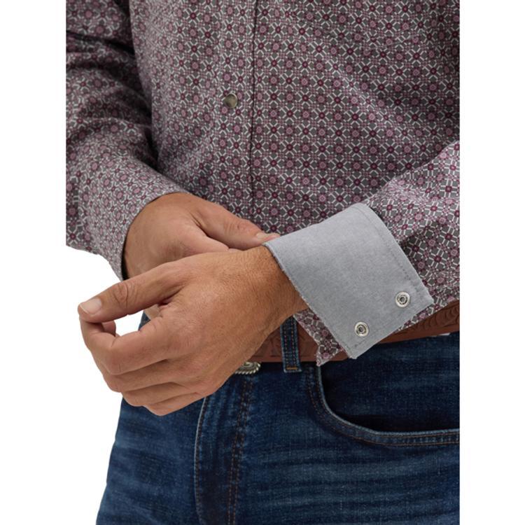 Wrangler 20X® Men's L/S Grey/Wine Print Advanced Comfort Snap Shirt Product Image