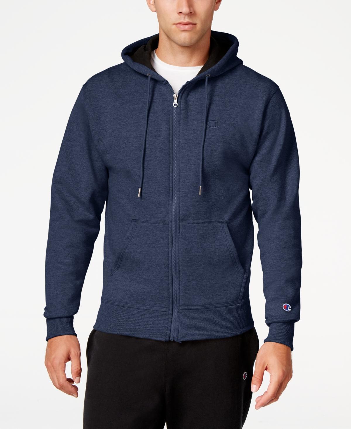 Mens Champion Powerblend Full-Zip Hoodie, C Logo Oxford Grey XL Product Image