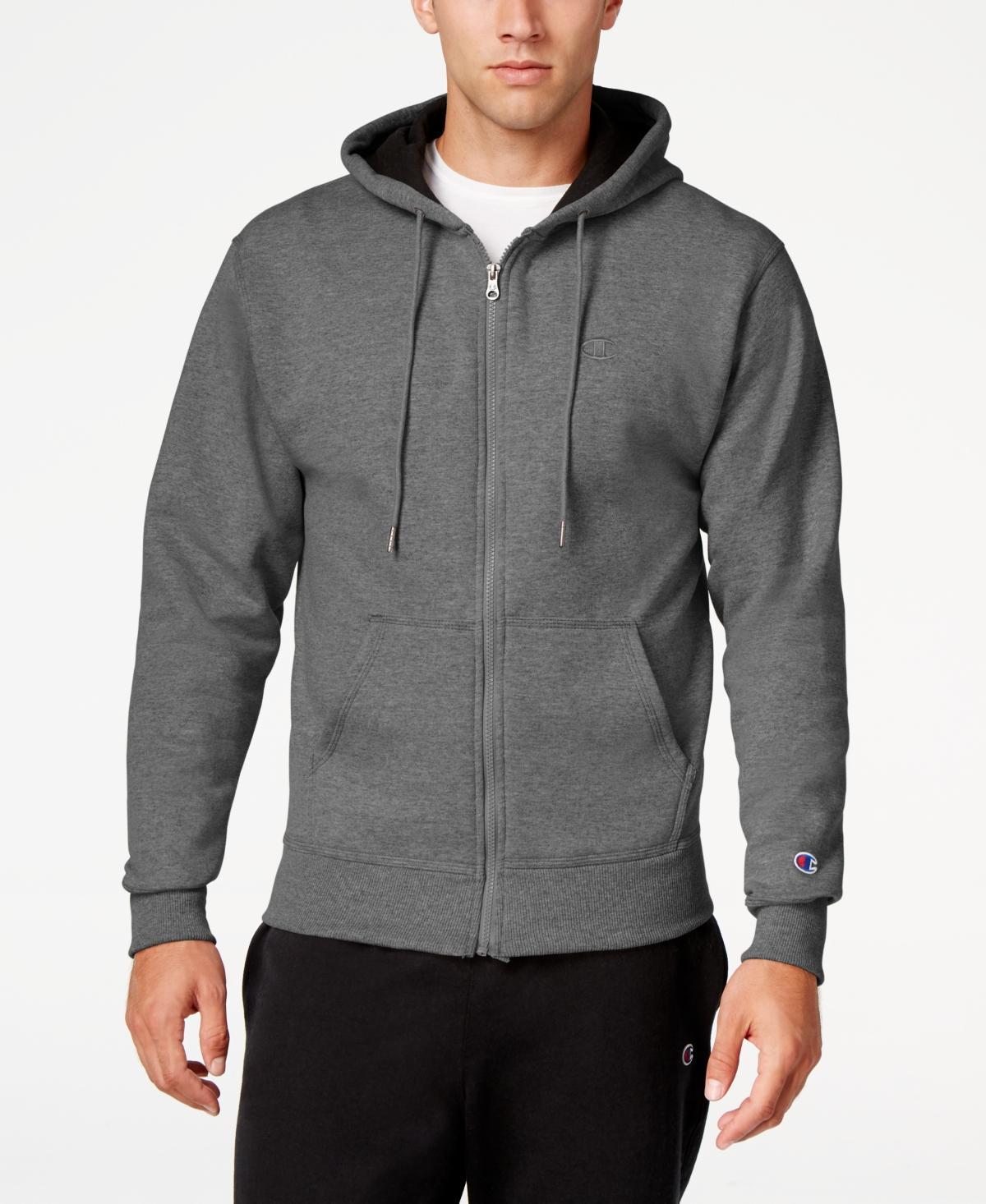 Mens Champion Powerblend Full-Zip Hoodie, C Logo Oxford Grey XL Product Image