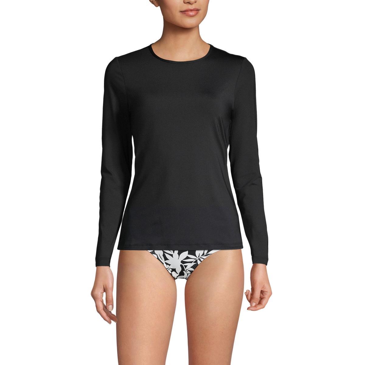 Plus Size Lands' End UPF 50 Long Sleeve Rash Guard, Women's, Size: 2XL, Black Product Image
