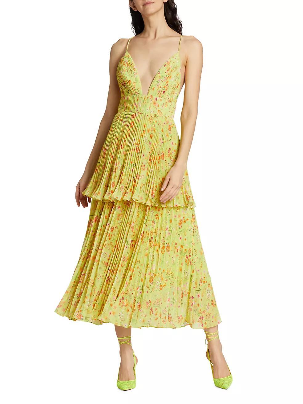Nico Floral Pleated Tiered Midi-Dress Product Image