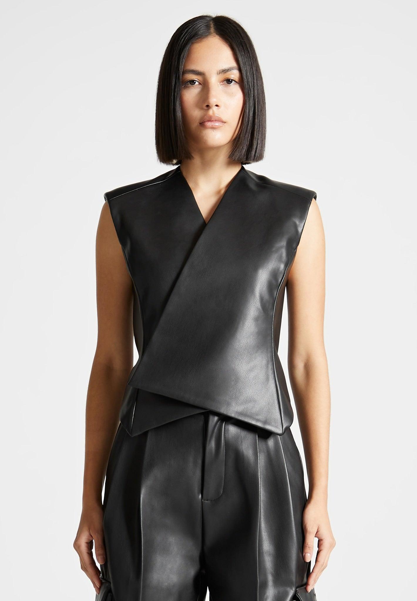 Leather Wrap Waistcoat - Black Female Product Image