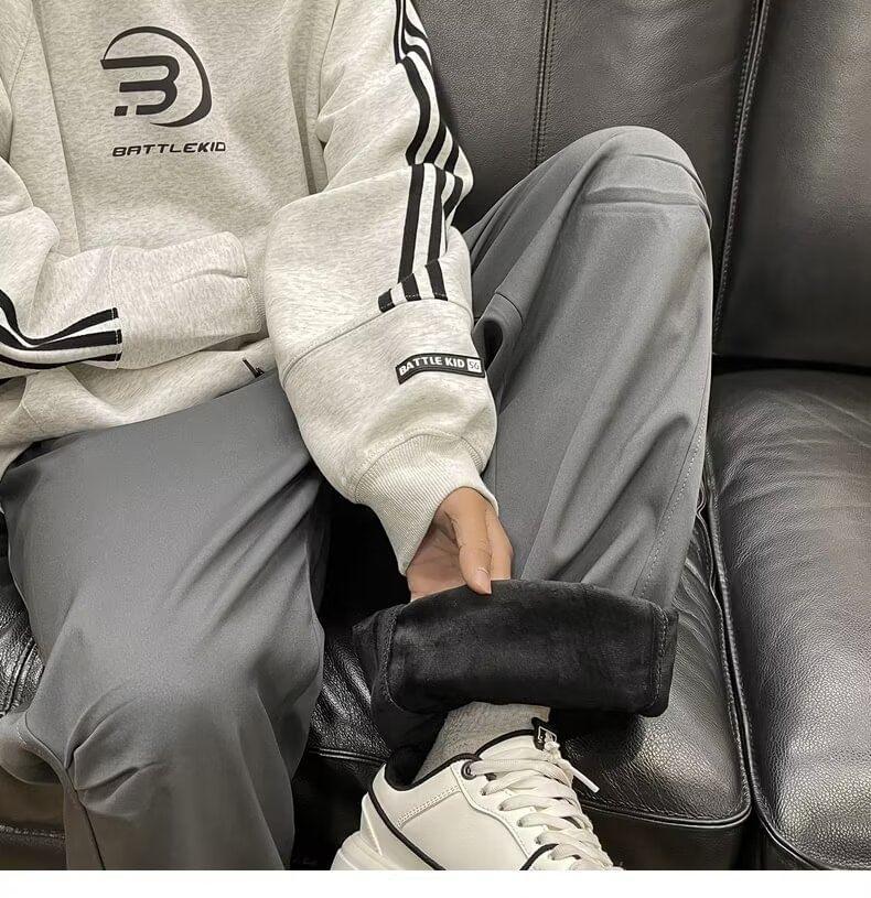 Drawstring Waist Plain Panel Zip Straight Leg Pants Product Image