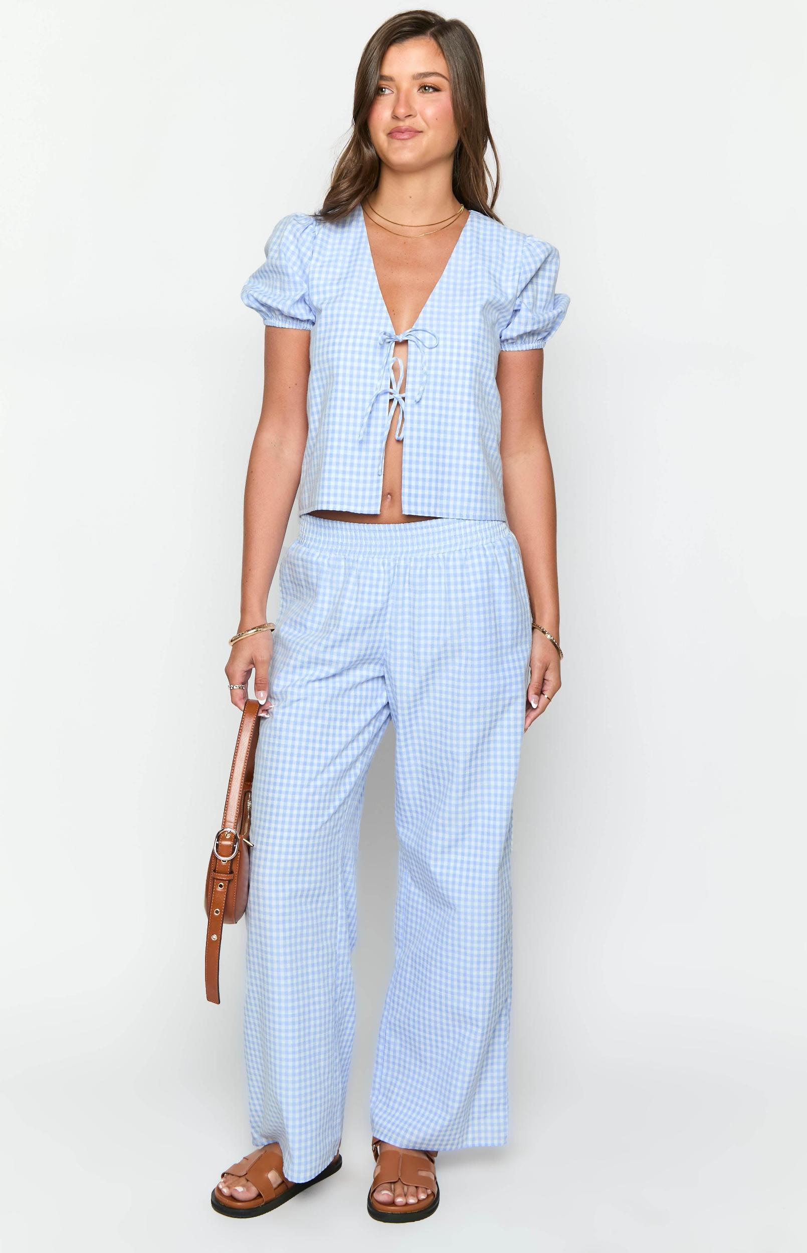 Lunya Blue Gingham Pants Product Image