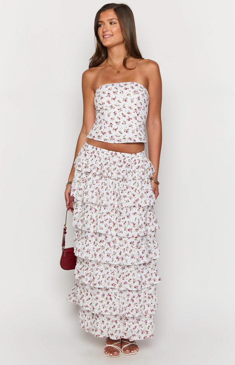 Paisley White Floral Ruffle Maxi Skirt Girls Product Image