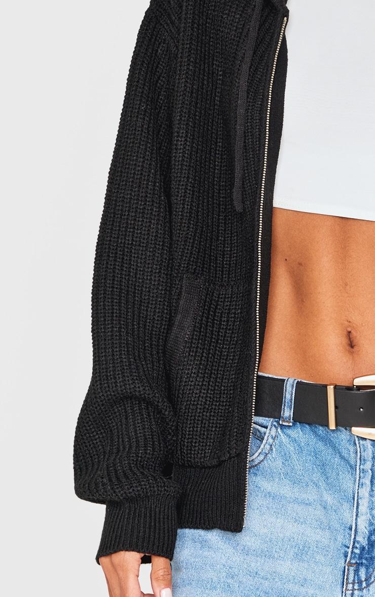 Black Thick Rib Knit Zip Up Hoodie Product Image
