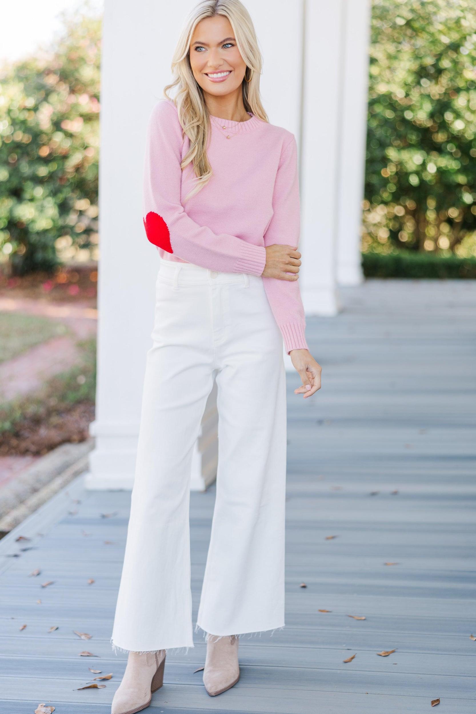 Show You Love Blush Heart Elbow Patch Sweater Female Product Image