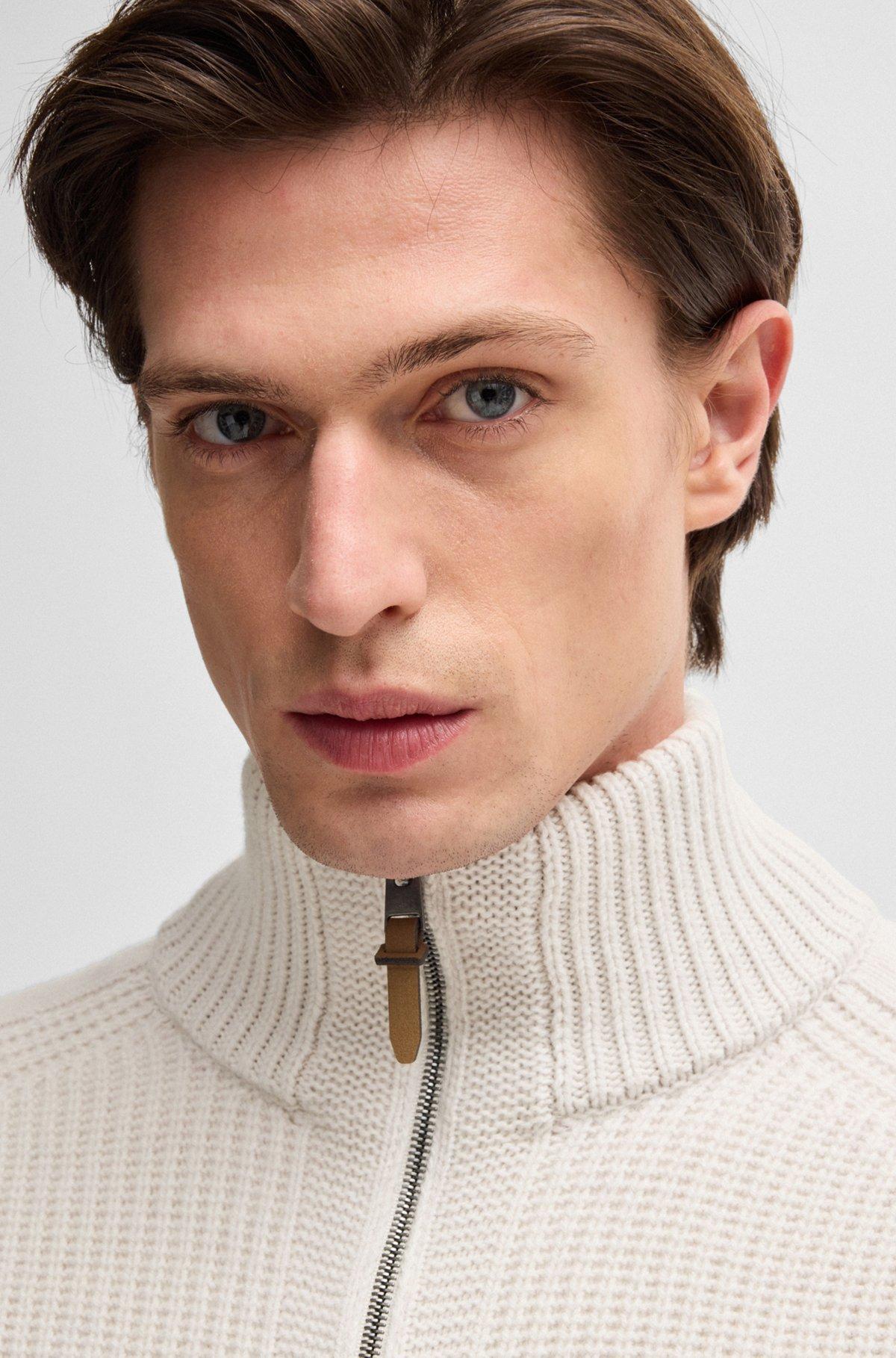 BOSS - Zip-up cardigan in wool and cashmere - White Product Image
