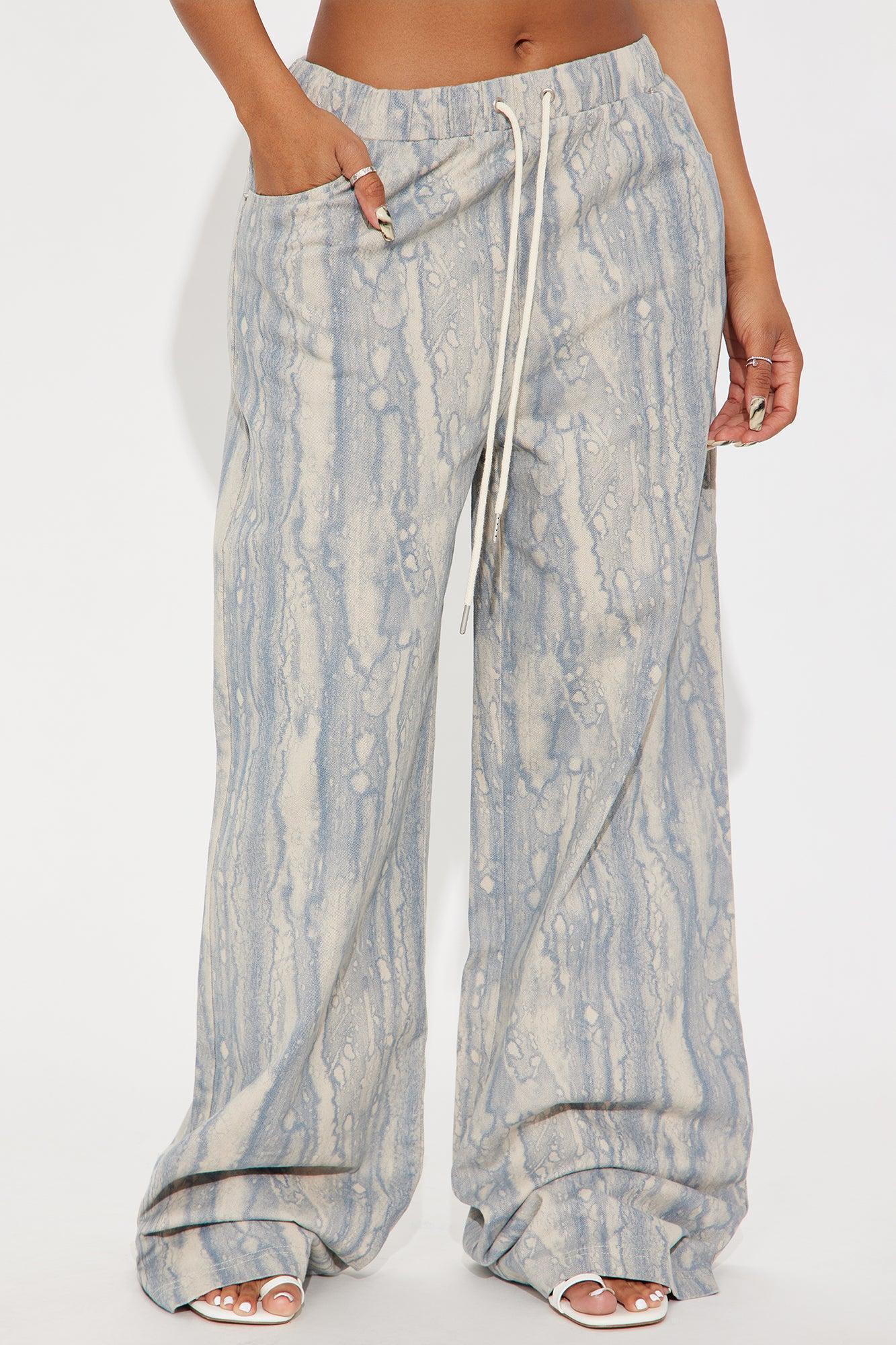 Watermark Pull On Printed Wide Leg Jeans - Blue Wash Product Image