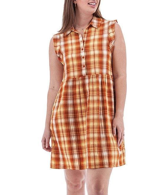 Aventura Montrose Plaid Organic Cotton Gauze Yarn Dye Woven Point Collar A-Line Dress Product Image