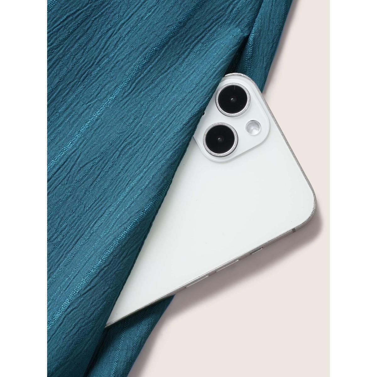 Plus Size Plain Textured Drawstring Ruffle Hem Dress Cerulean Women At the Office Texture V-neck Sleeveless Curvy BloomChic 30/6X Product Image
