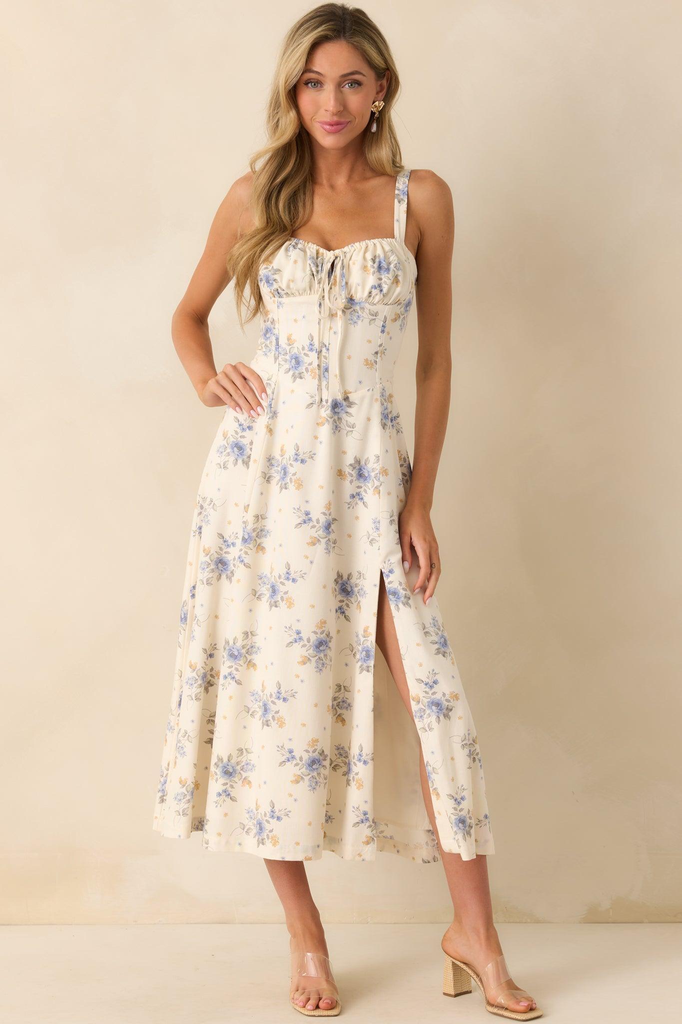 The Josephine Periwinkle Floral Corset Maxi Dress Product Image
