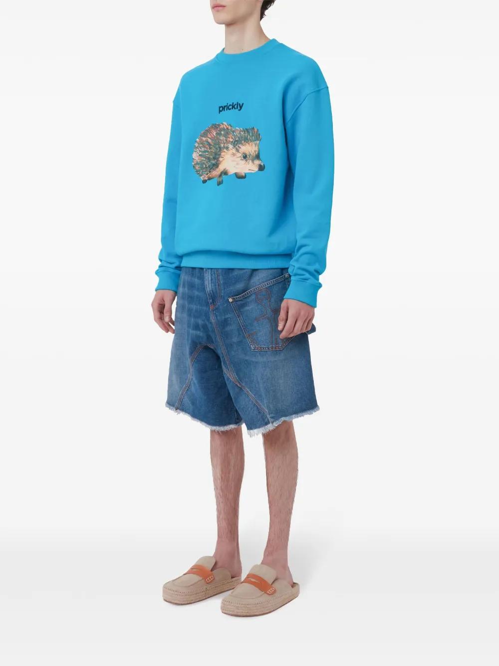 JW ANDERSON Hedgehog Print Crewneck Sweatshirt In Blue Product Image