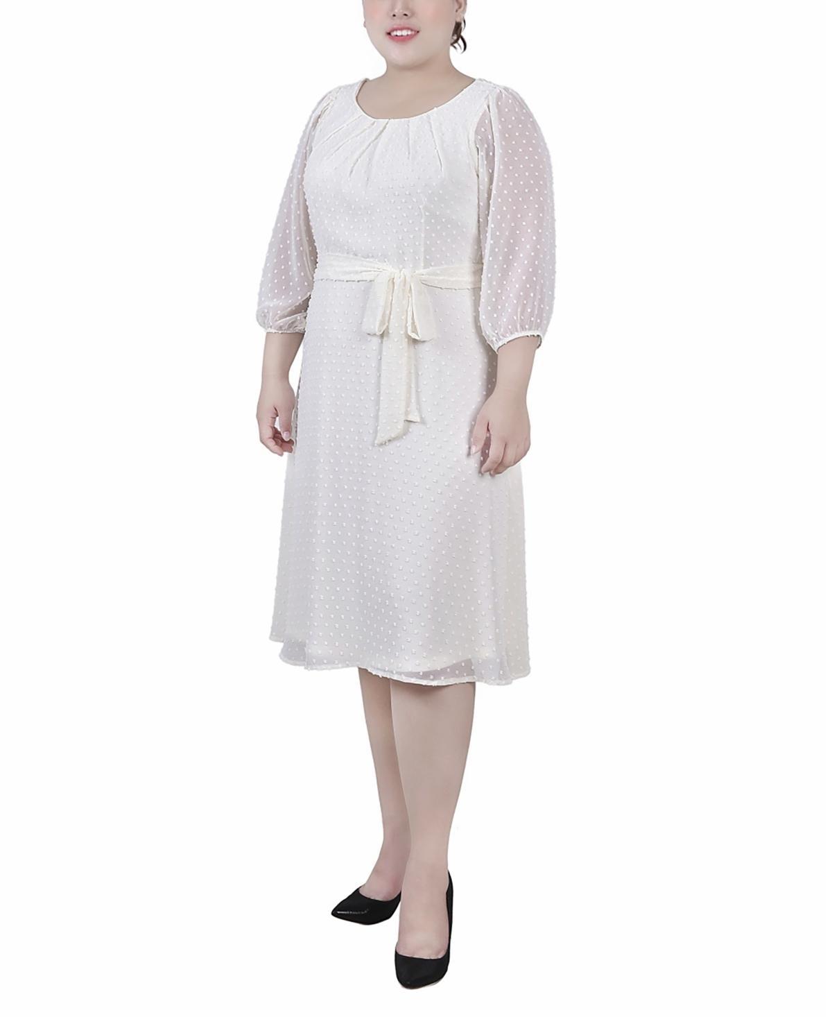 Ny Collection Plus Size 3/4 Sleeve Clip Dot Dress Product Image