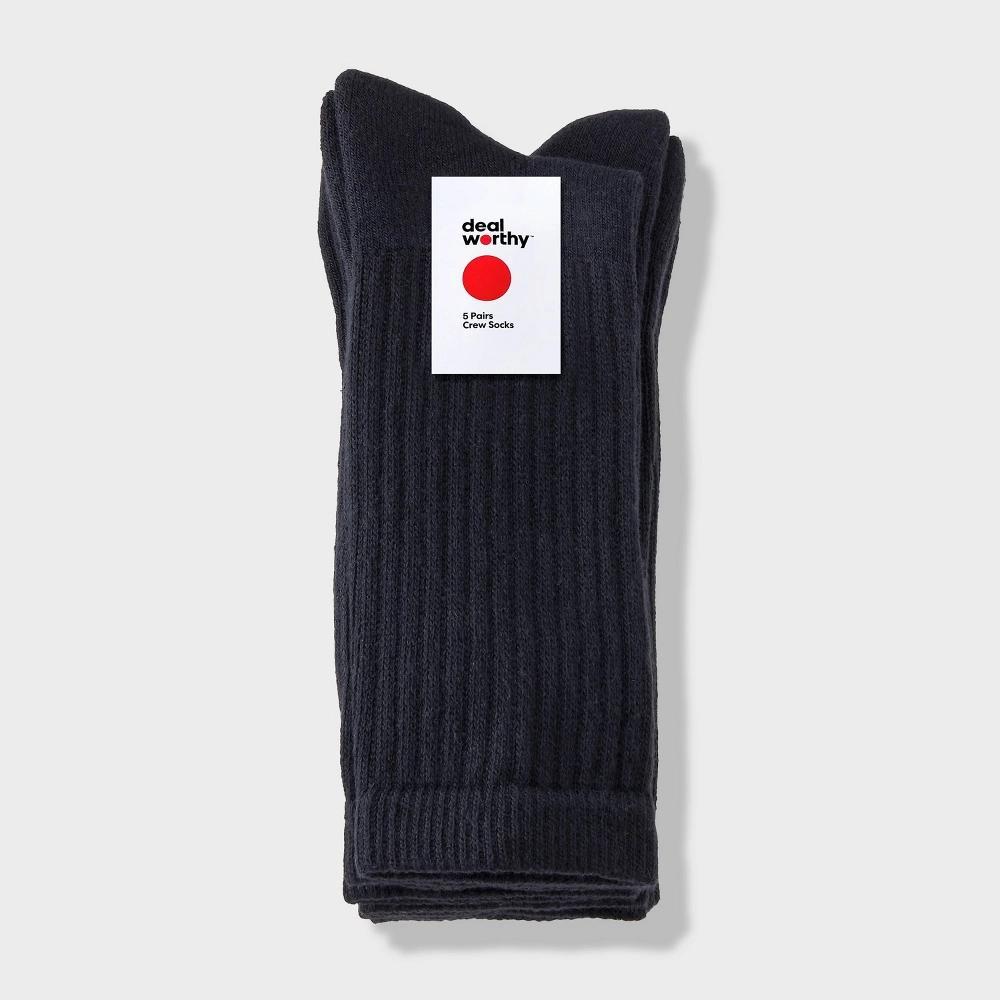 Men's Crew Socks 5pk - Dealworthy™ 6-12: Cushioned Sole, Midweight Knit, Product Image