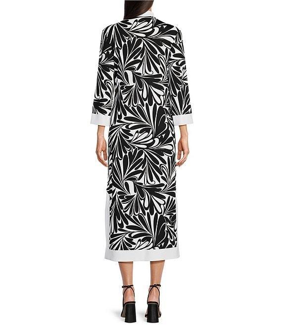 Jude Connally Katie Brushed Jude Cloth Decorative Fan Print Split V-Neck 3/4 Sleeve Midi Dress Product Image
