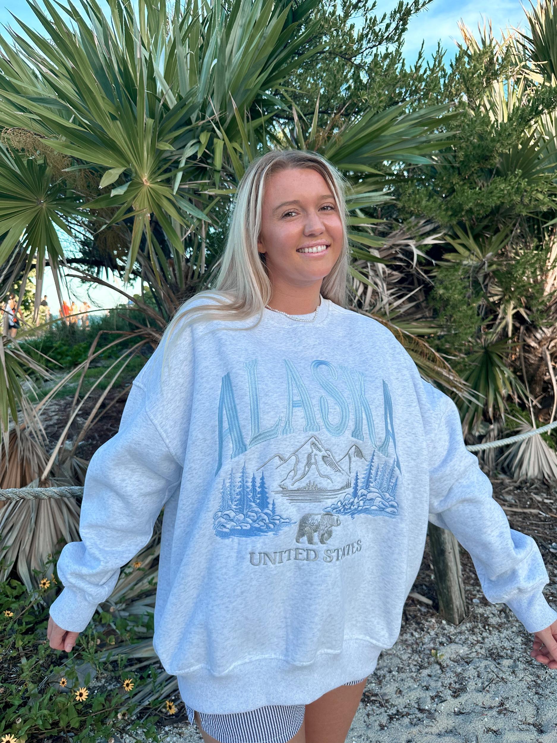 Pearl Grey Alaska Detailed Embroider Sweatshirt Product Image