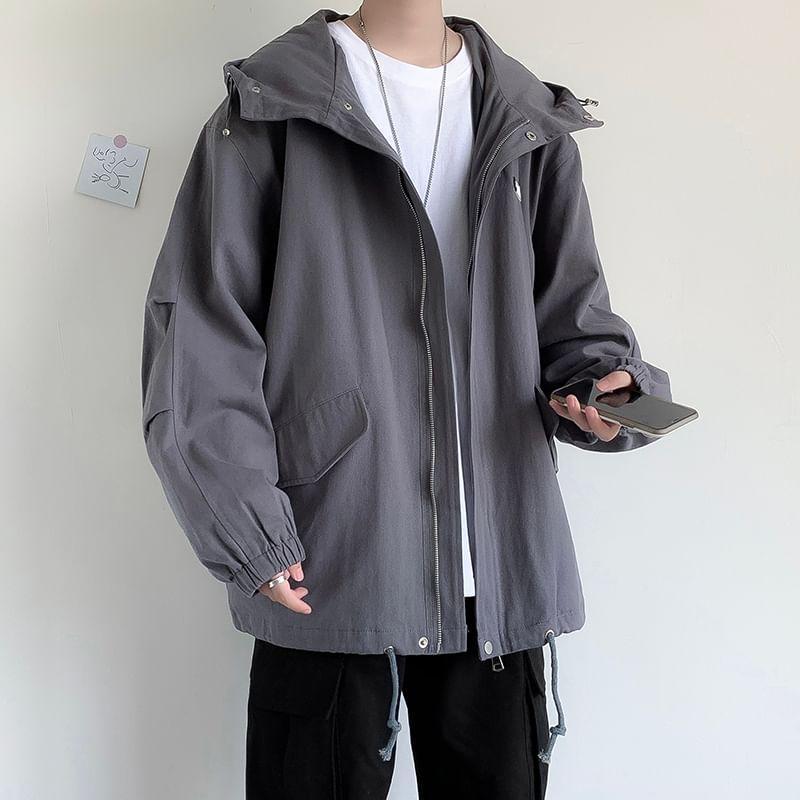 Plain Hooded Zip Windbreaker Product Image