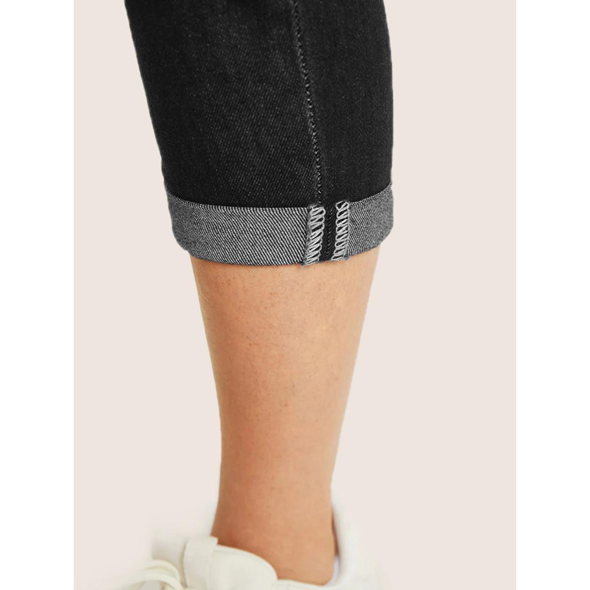 Plus Size Very Stretchy High Rise Dark Wash Cropped Jeans Women Black Casual Plain High stretch Slanted pocket Jeans BloomChic 10/M Product Image