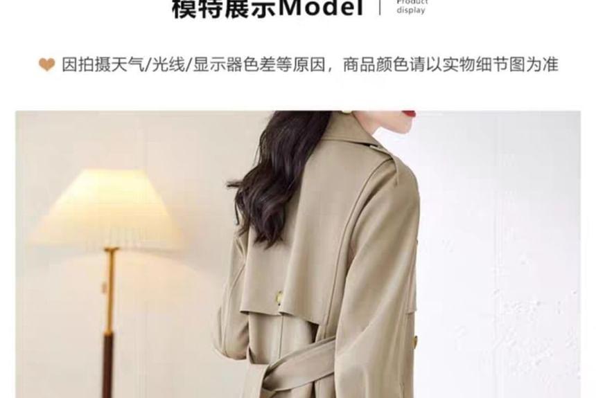 Collared Plain Midi Double Breasted Trench Coat Product Image