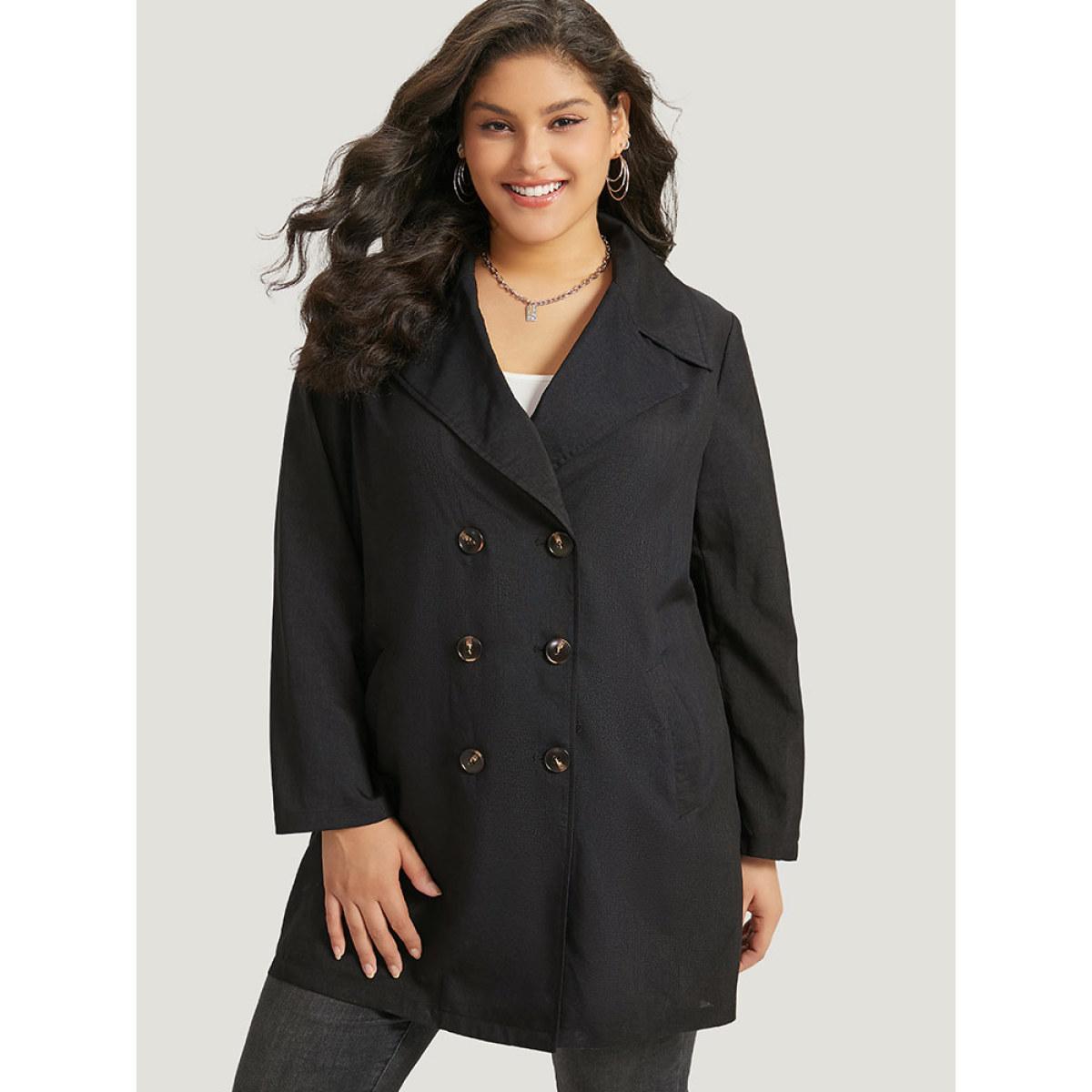 Plus Size Halloween Solid Lapel Collar Double Breasted Pocket Coat Women Black Casual Plain Ladies Everyday Winter Coats BloomChic 28/5X Product Image