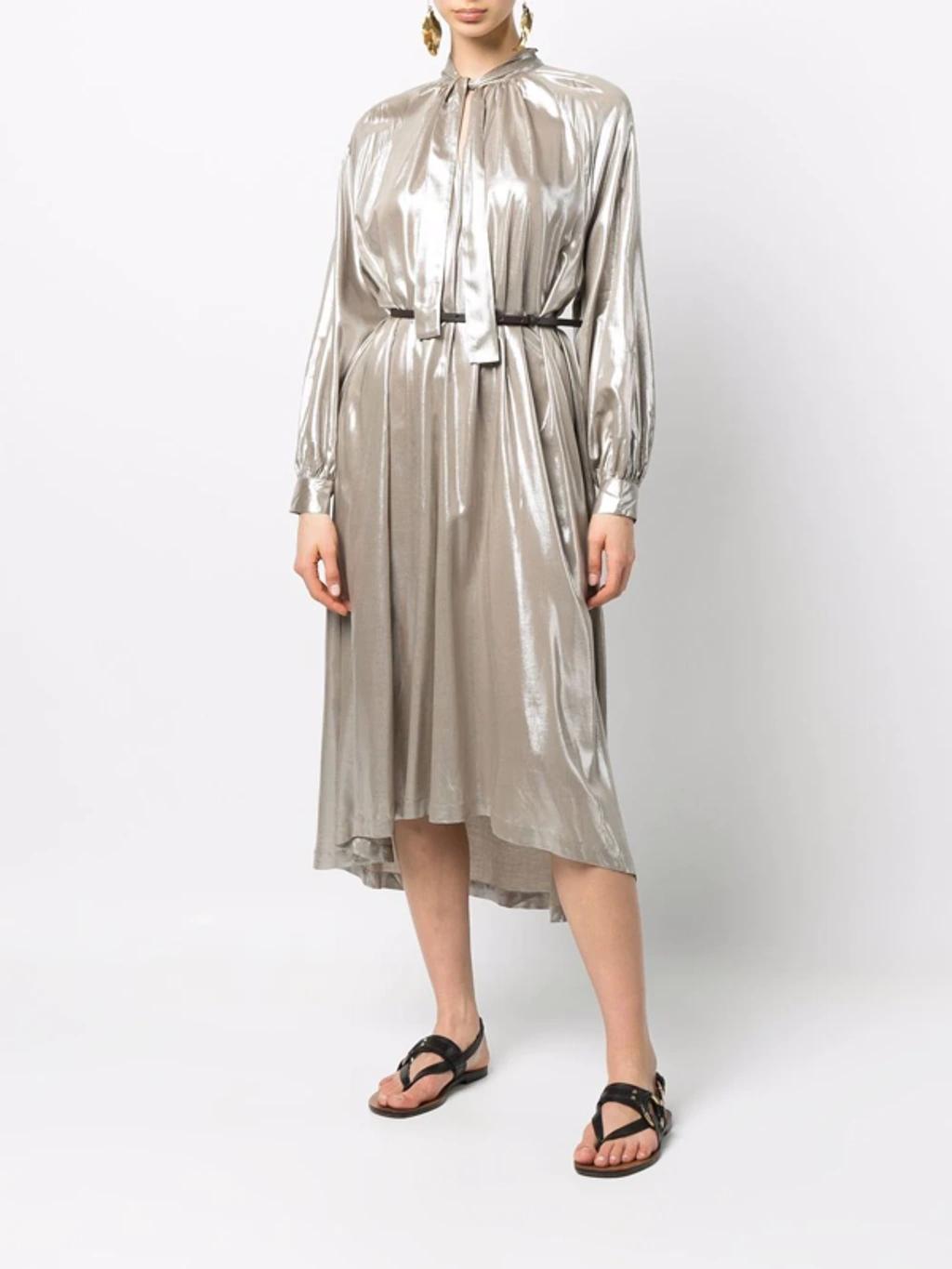 FABIANA FILIPPI Metallic Pussy-bow Collar Dress In Grau Product Image