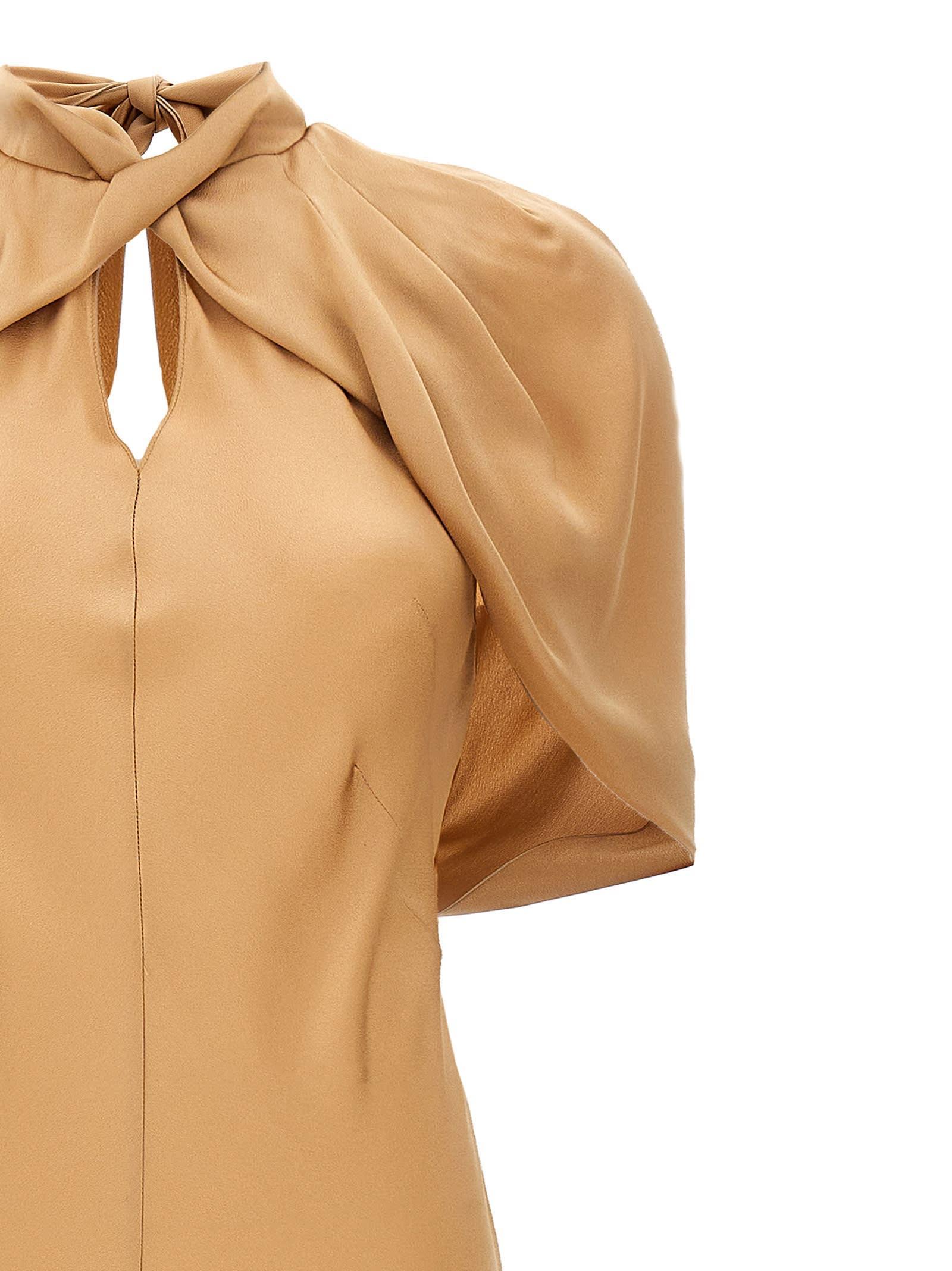 ALBERTA FERRETTI Long Satin Dress In Beige Product Image