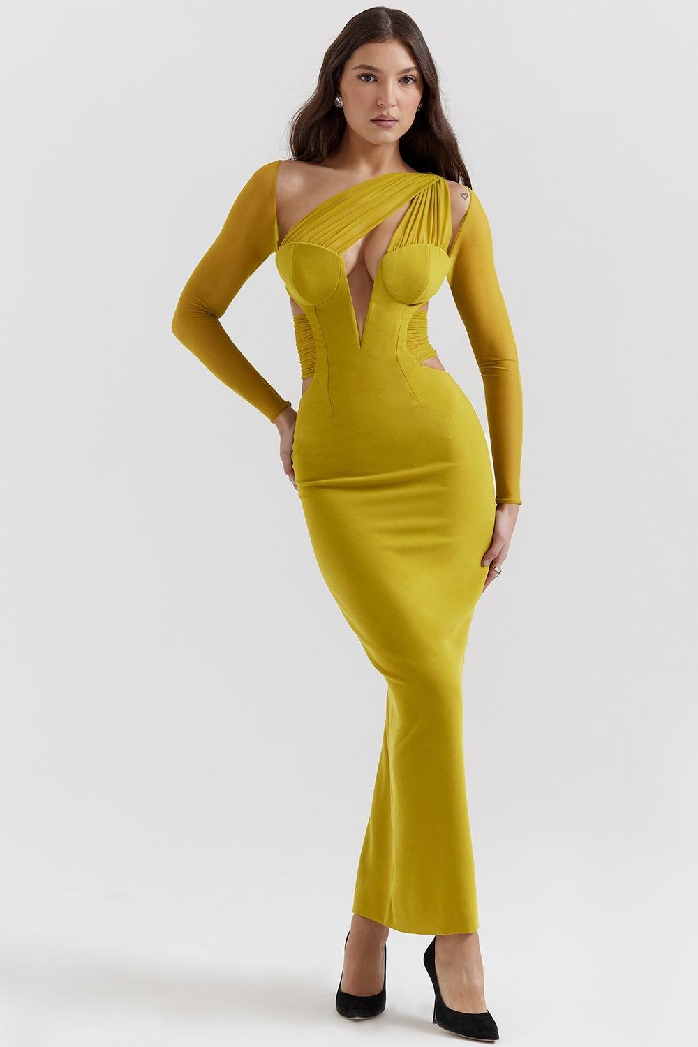 Zahra  chartreuse plunge maxi dress - sale Product Image
