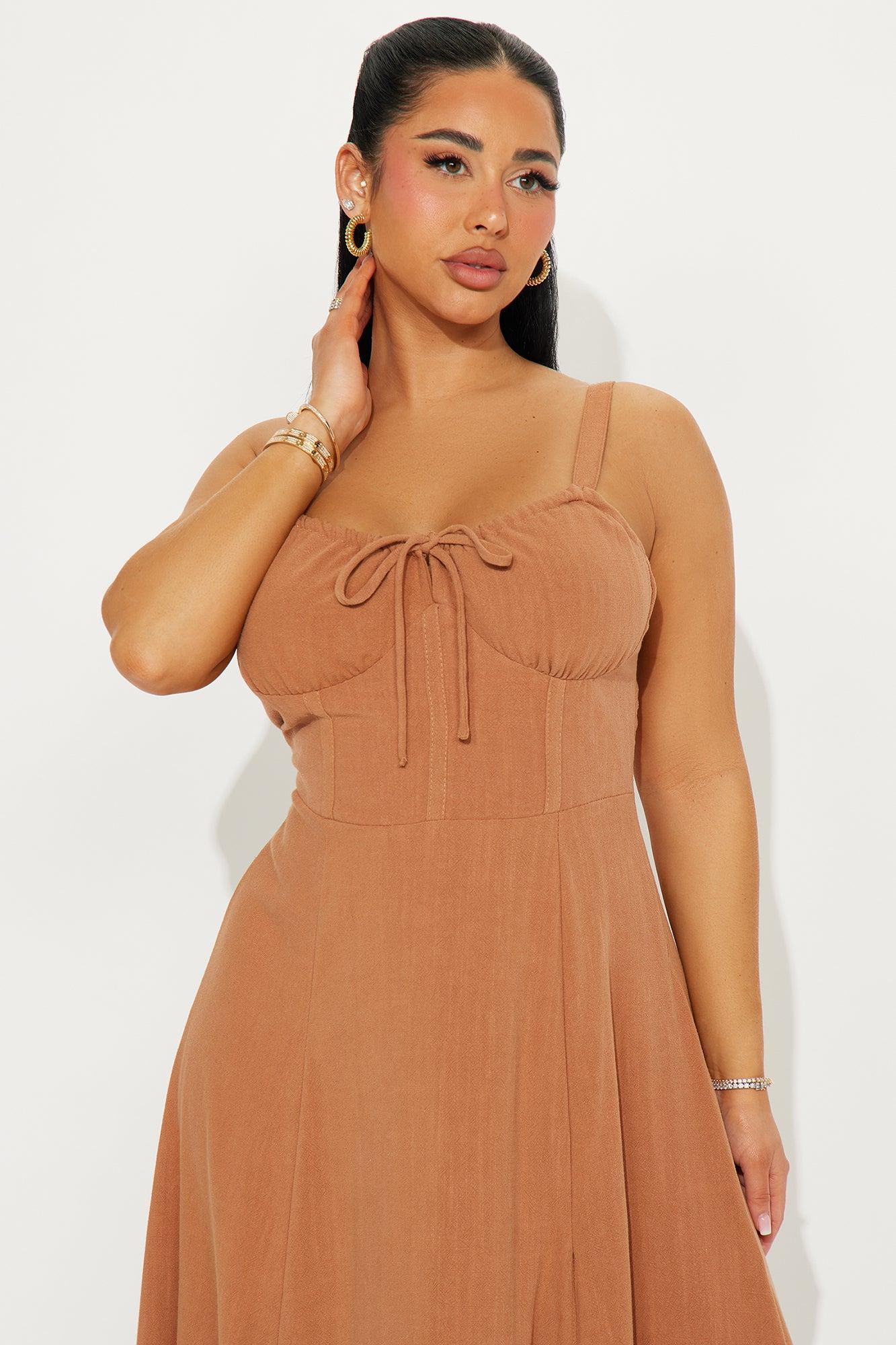 Calliope Linen Midi Dress - Mocha Product Image