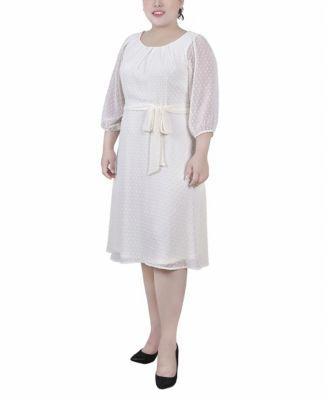 Ny Collection Plus Size 3/4 Sleeve Clip Dot Dress Product Image
