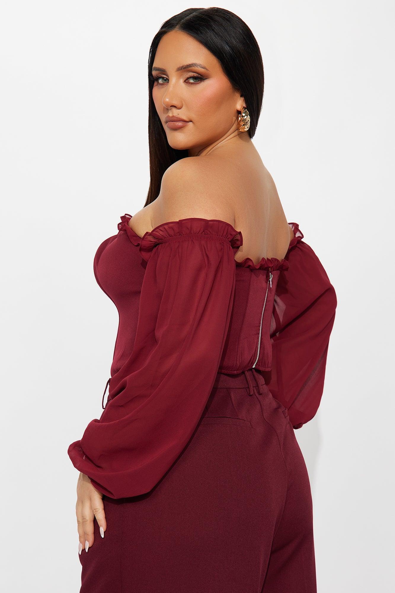 Have It All Off Shoulder Corset Top - Burgundy Product Image