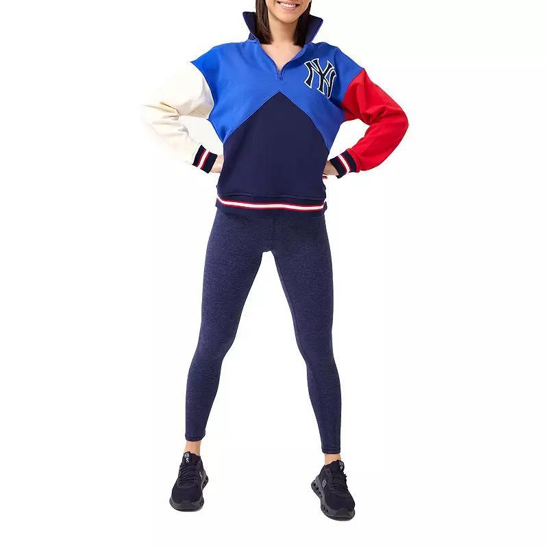Women's Terez Blue/Navy New York Yankees Classic Colorblock Quarter-Zip Sweatshirt, Size: Large Product Image