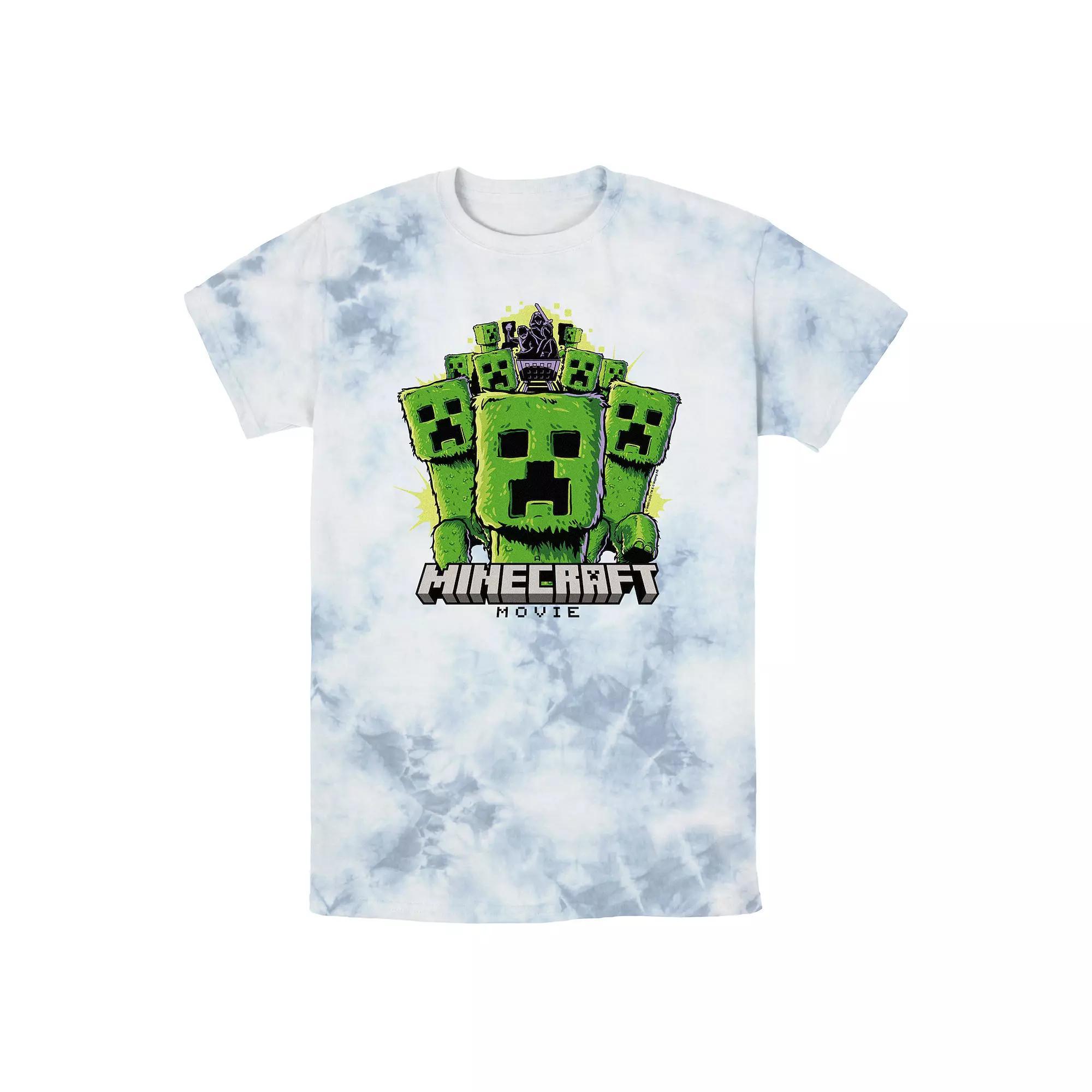 Men's Minecraft Movie Creeper Mob Bombard Wash Graphic Tee, Size: Medium, White Blue Product Image