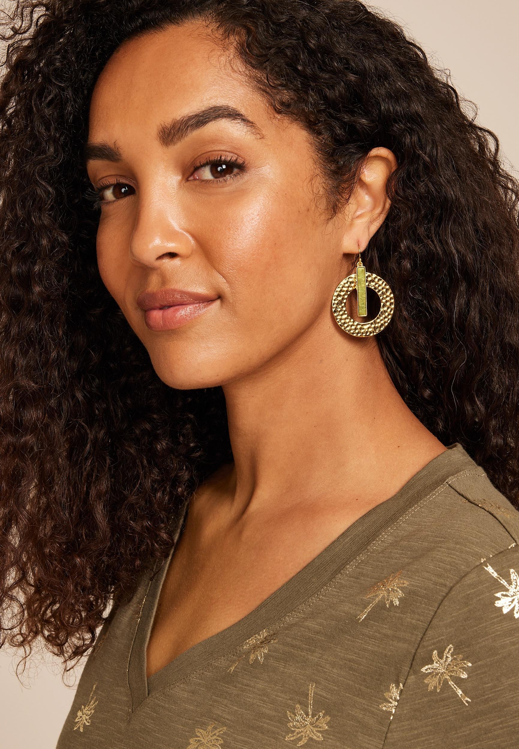 Gold And Green Stone Bar Drop Earring Product Image