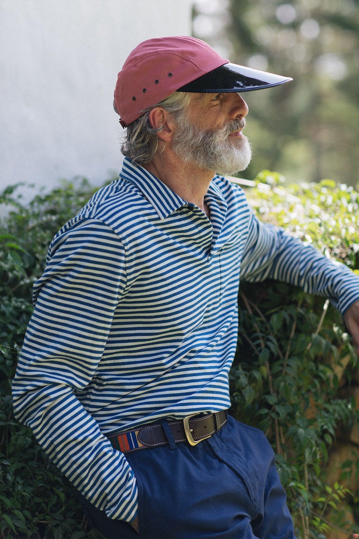 Long Sleeve Indigo Polo in Blue/White Stripe Product Image