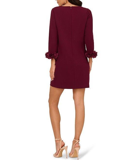 Adrianna Papell Crepe Shift Boat Neck 3/4 Sleeve 3-D Flower Cuff Mini Dress Product Image