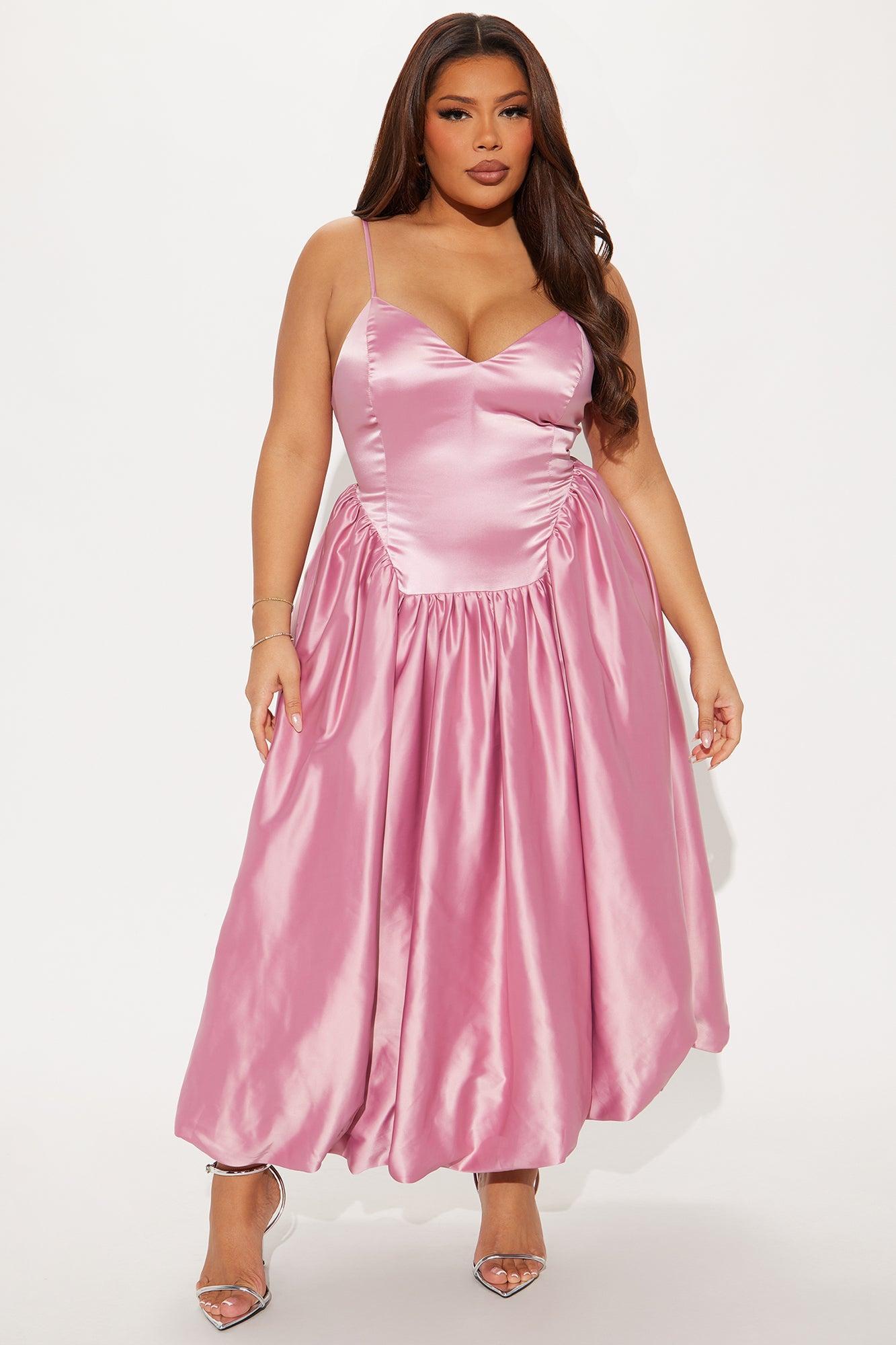 Angelina Satin Bubble Midi Dress - Mauve Product Image