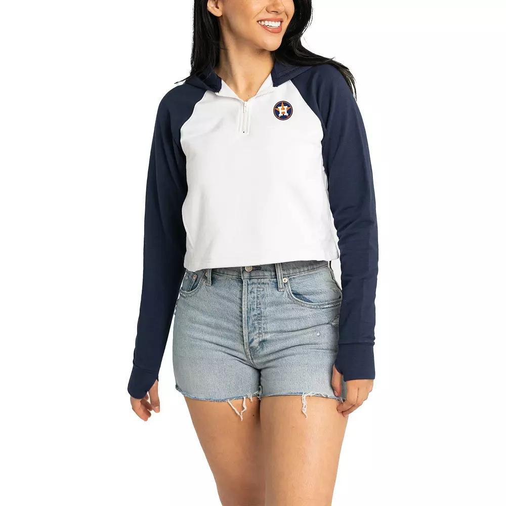 Women's Lusso White Houston Astros Jane Raglan Quarter-Zip Tri-Blend Cropped Pullover Hoodie, Size: Large Product Image