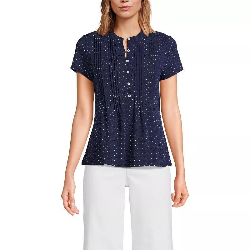 Women's Lands' End Lightweight Jersey Button Pintuck Top, Size: Small, White Product Image