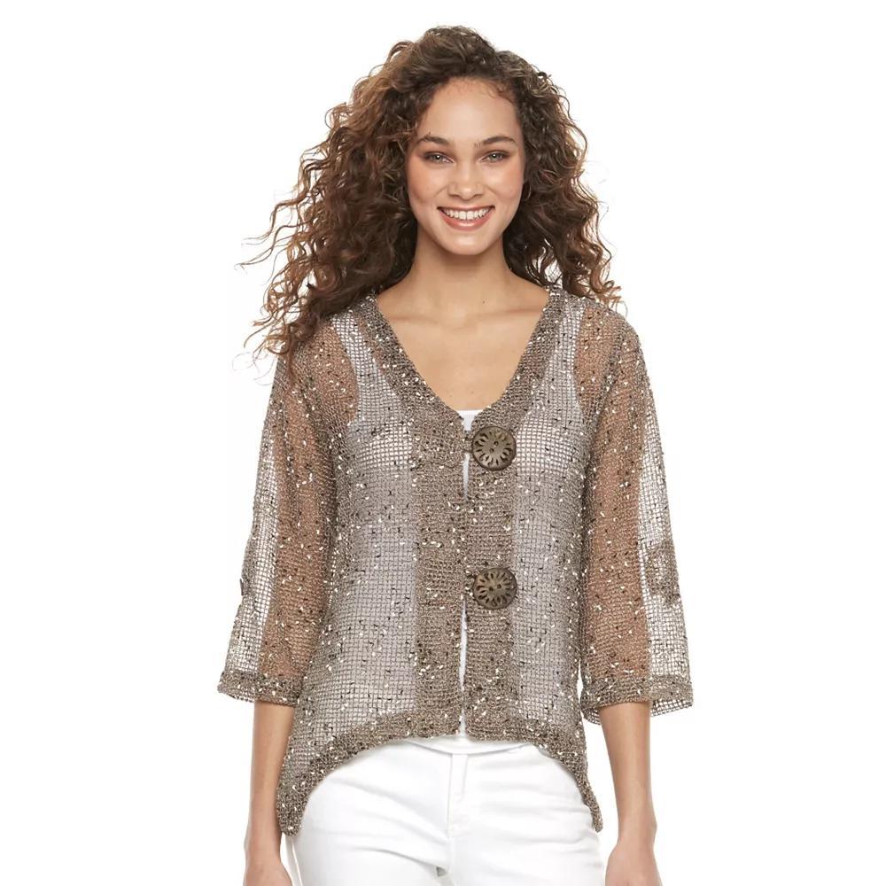 Womens Nina Leonard Button Knit Cardigan Brown Product Image