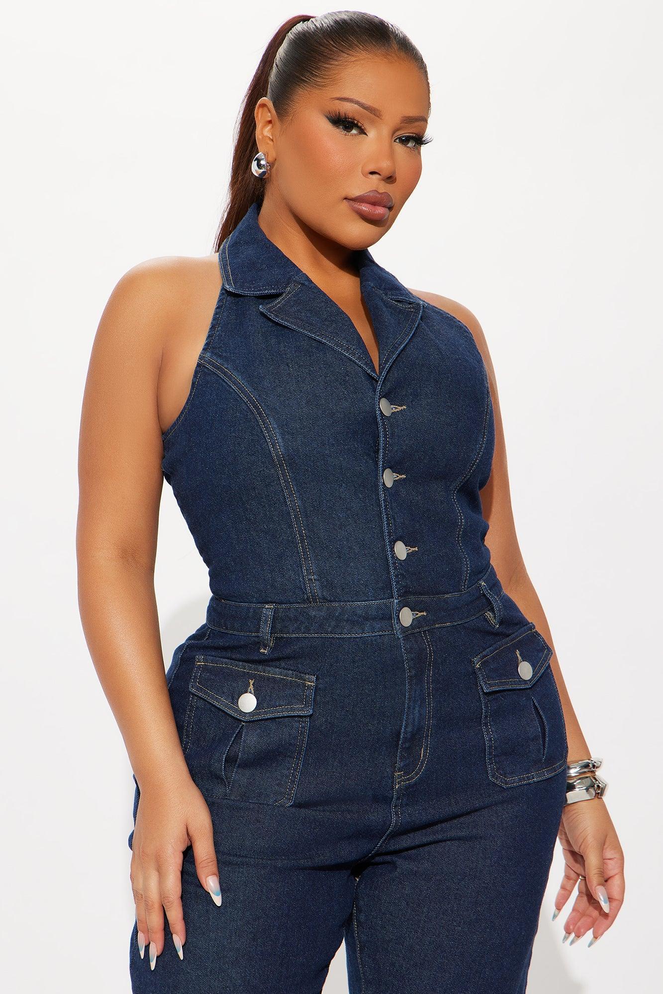 Bellamy Denim Flare Jumpsuit - Dark Wash Product Image