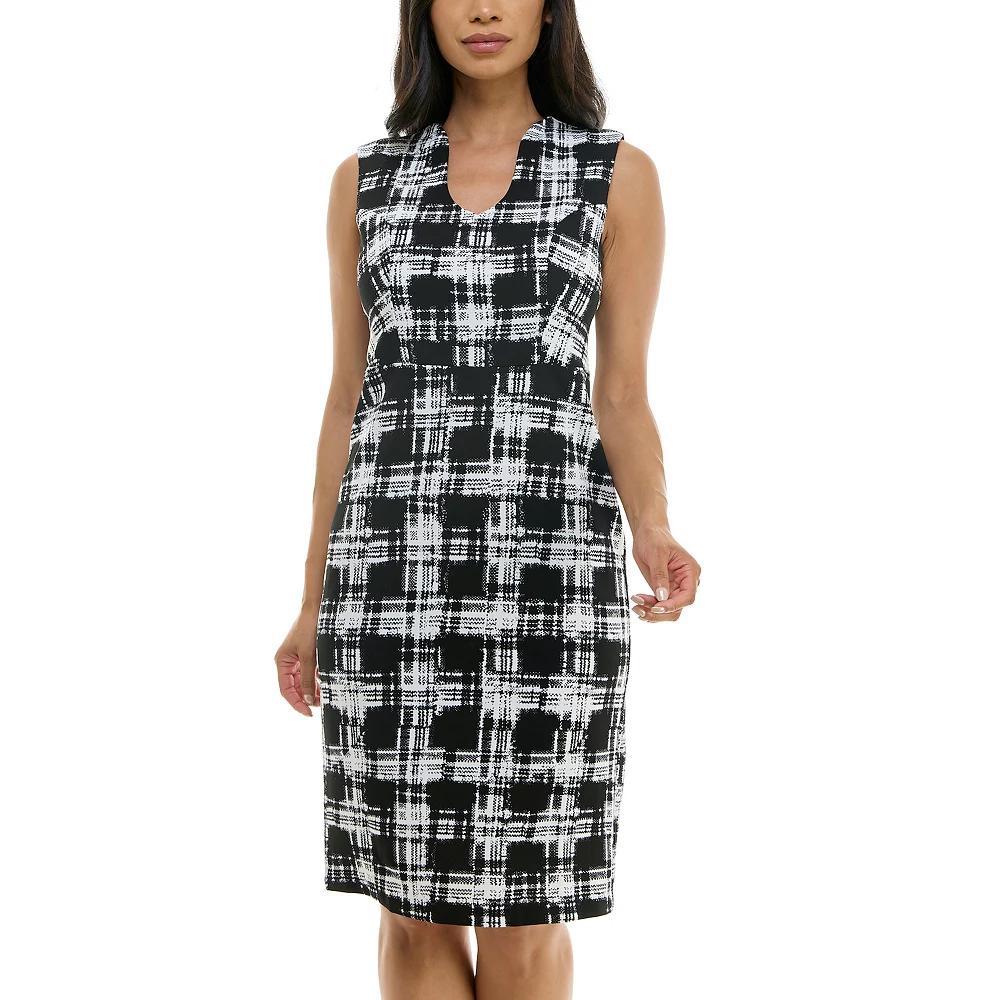 Women's Nina Leonard U-Neck Midi Sheath Dress, Size: XL, Black Red Product Image
