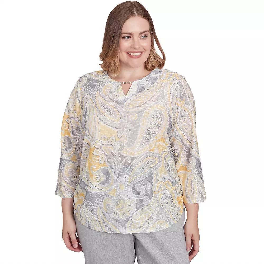 Plus Size Alfred Dunner Textured Paisley Beaded Neck Top, Women's, Size: 3XL, Gray Team Product Image