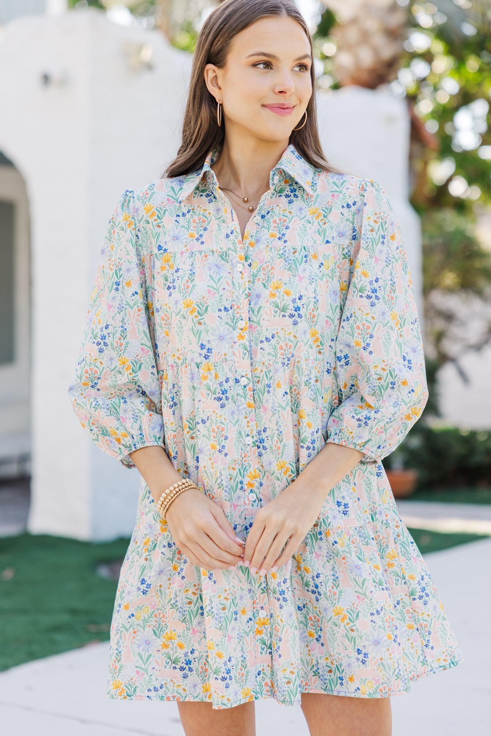 On Your Way Light Blue Easter Floral Babydoll Dress Female Product Image